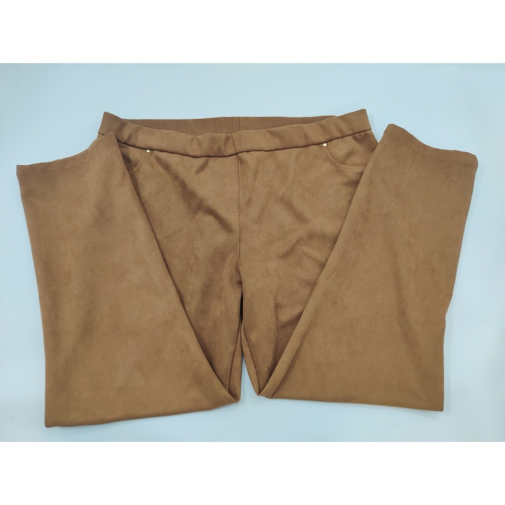 Ruby Rd Womens XL Faux Suede Pull On Pants Camel Brown Straight Leg Stretch